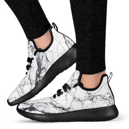White Gray Scratch Marble Print Mesh Knit Shoes GearFrost