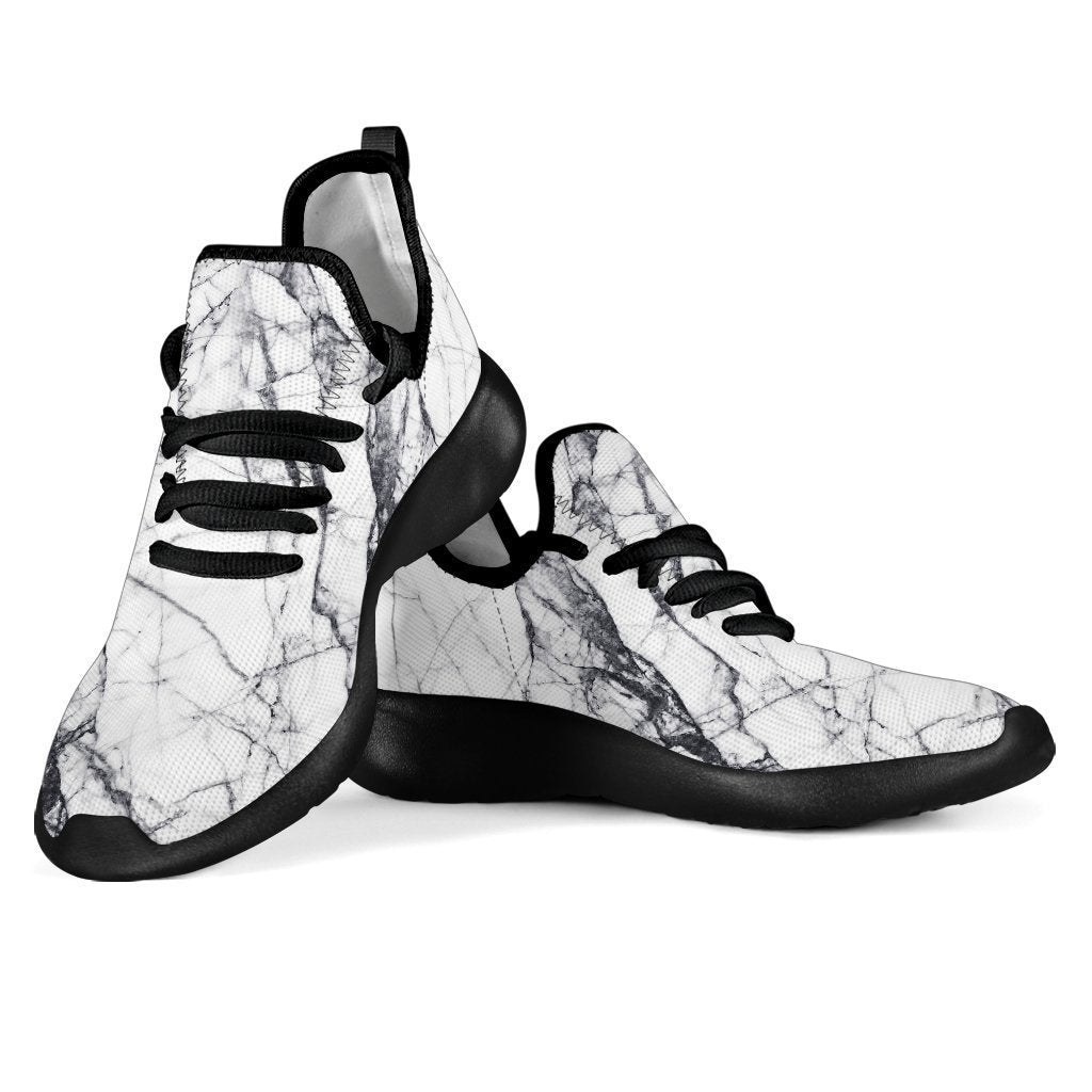 White Gray Scratch Marble Print Mesh Knit Shoes GearFrost