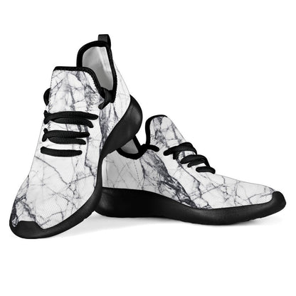 White Gray Scratch Marble Print Mesh Knit Shoes GearFrost