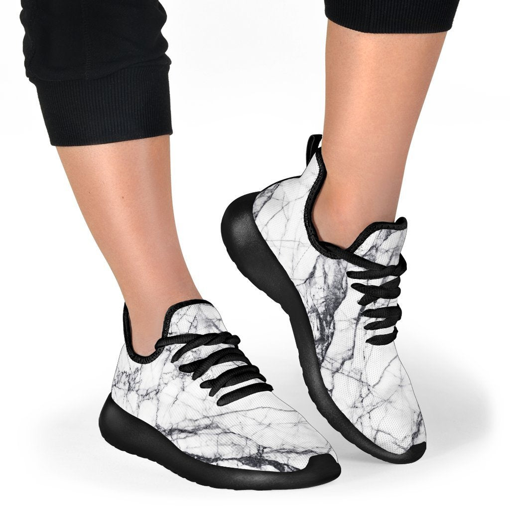 White Gray Scratch Marble Print Mesh Knit Shoes GearFrost