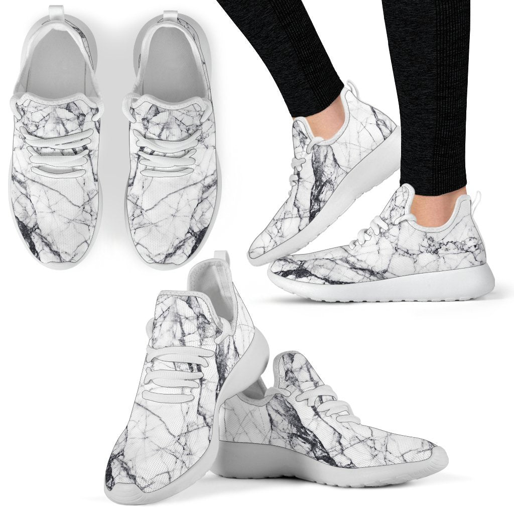 White Gray Scratch Marble Print Mesh Knit Shoes GearFrost