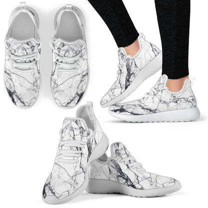 White Gray Scratch Marble Print Mesh Knit Shoes GearFrost