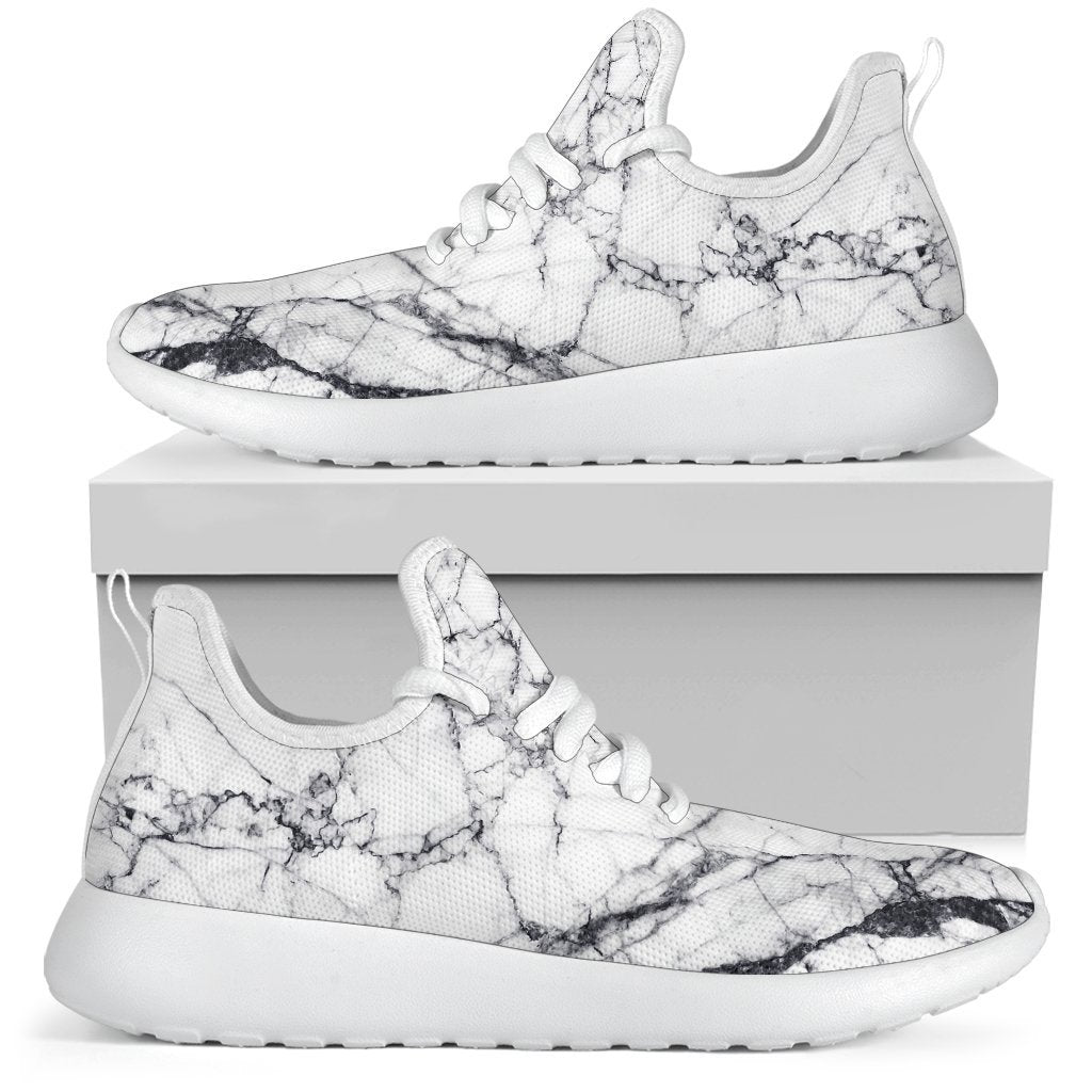 White Gray Scratch Marble Print Mesh Knit Shoes GearFrost