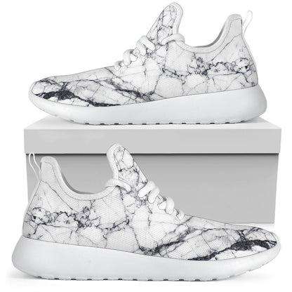 White Gray Scratch Marble Print Mesh Knit Shoes GearFrost