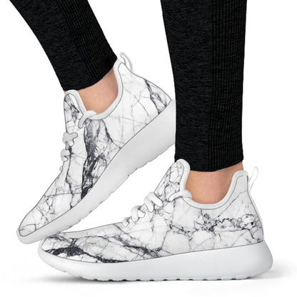 White Gray Scratch Marble Print Mesh Knit Shoes GearFrost