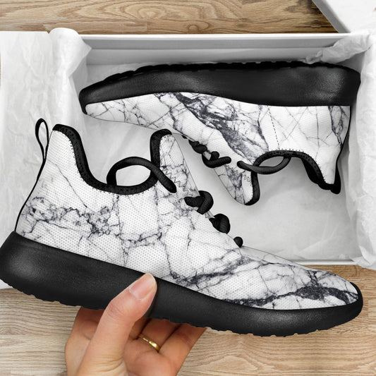 White Gray Scratch Marble Print Mesh Knit Shoes GearFrost