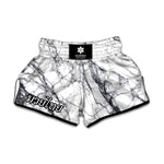 White Gray Scratch Marble Print Muay Thai Boxing Shorts