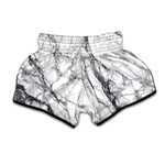 White Gray Scratch Marble Print Muay Thai Boxing Shorts