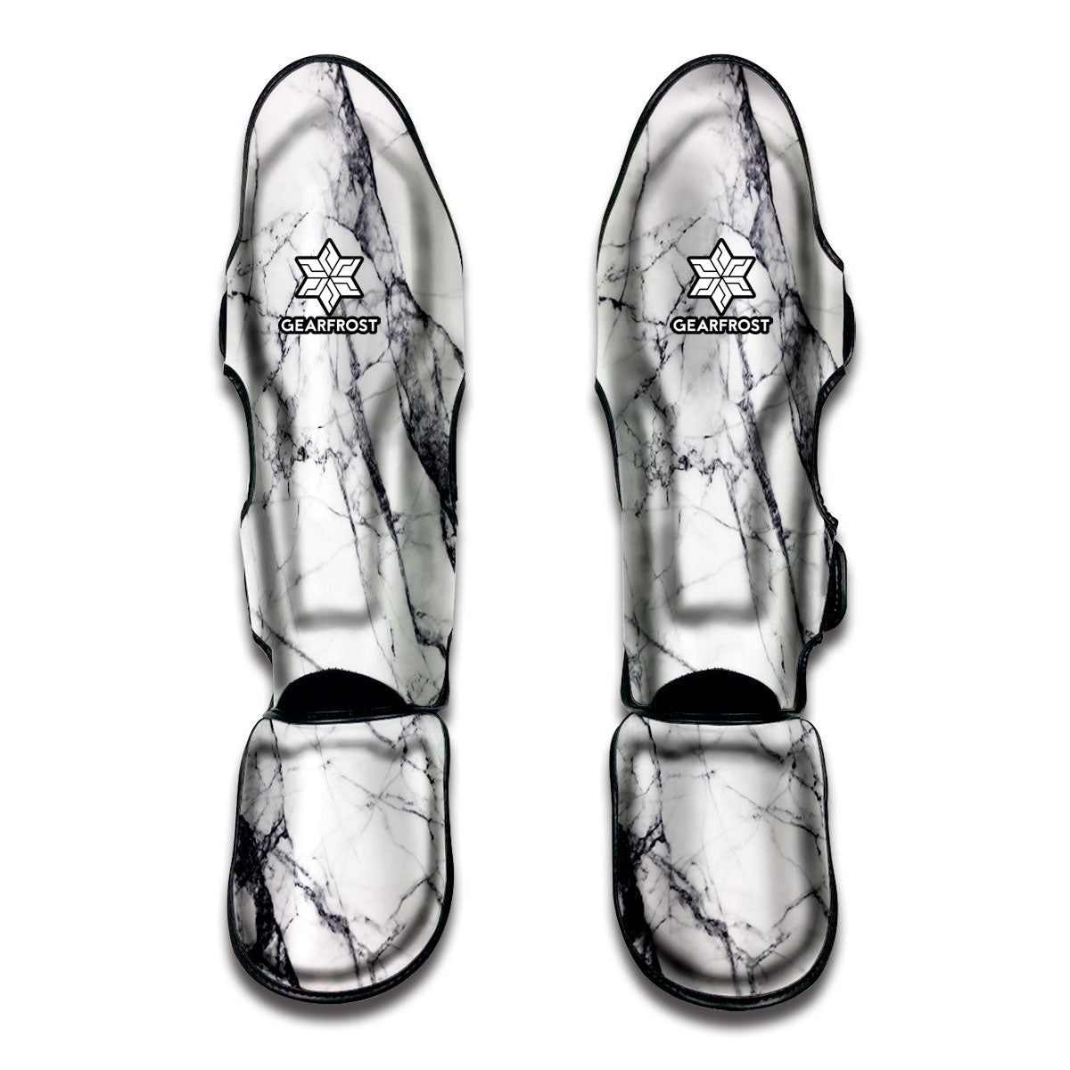White Gray Scratch Marble Print Muay Thai Shin Guard