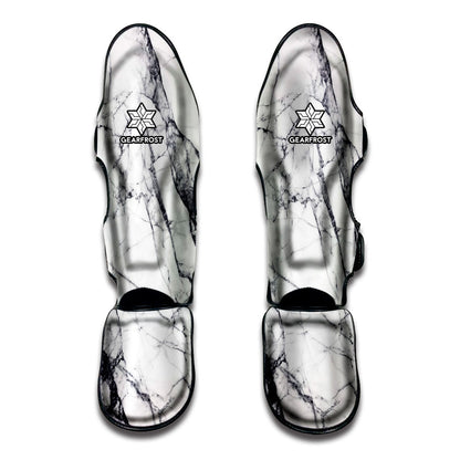 White Gray Scratch Marble Print Muay Thai Shin Guard