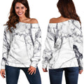White Gray Scratch Marble Print Off The Shoulder Sweatshirt