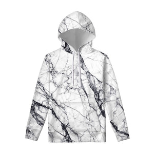 White Gray Scratch Marble Print Pullover Hoodie