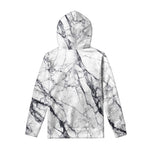 White Gray Scratch Marble Print Pullover Hoodie