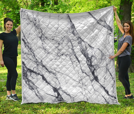 White Gray Scratch Marble Print Quilt