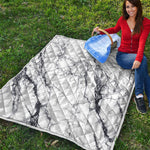 White Gray Scratch Marble Print Quilt