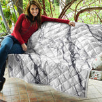 White Gray Scratch Marble Print Quilt