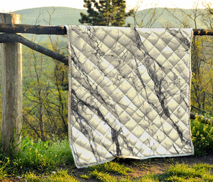 White Gray Scratch Marble Print Quilt
