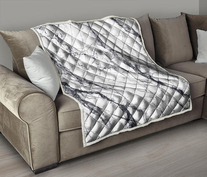 White Gray Scratch Marble Print Quilt