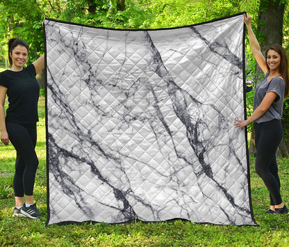 White Gray Scratch Marble Print Quilt