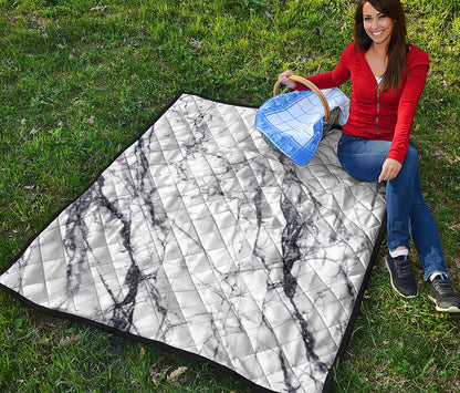 White Gray Scratch Marble Print Quilt