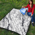 White Gray Scratch Marble Print Quilt