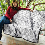 White Gray Scratch Marble Print Quilt