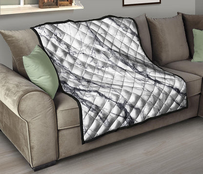 White Gray Scratch Marble Print Quilt