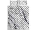 White Gray Scratch Marble Print Quilt Bed Set