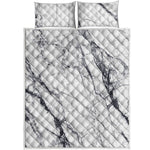 White Gray Scratch Marble Print Quilt Bed Set
