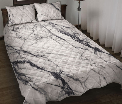 White Gray Scratch Marble Print Quilt Bed Set