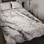 White Gray Scratch Marble Print Quilt Bed Set
