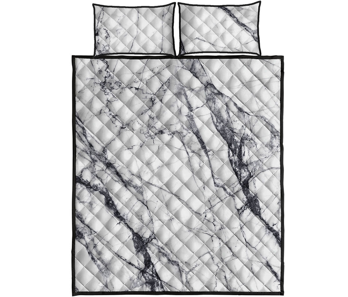 White Gray Scratch Marble Print Quilt Bed Set