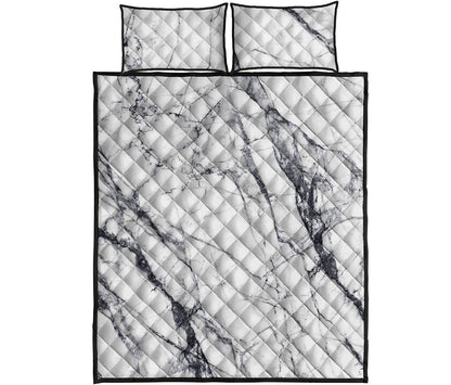 White Gray Scratch Marble Print Quilt Bed Set
