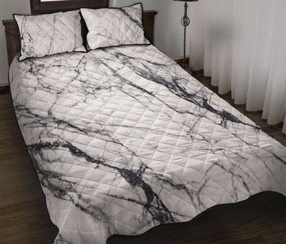 White Gray Scratch Marble Print Quilt Bed Set