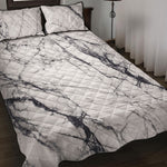 White Gray Scratch Marble Print Quilt Bed Set