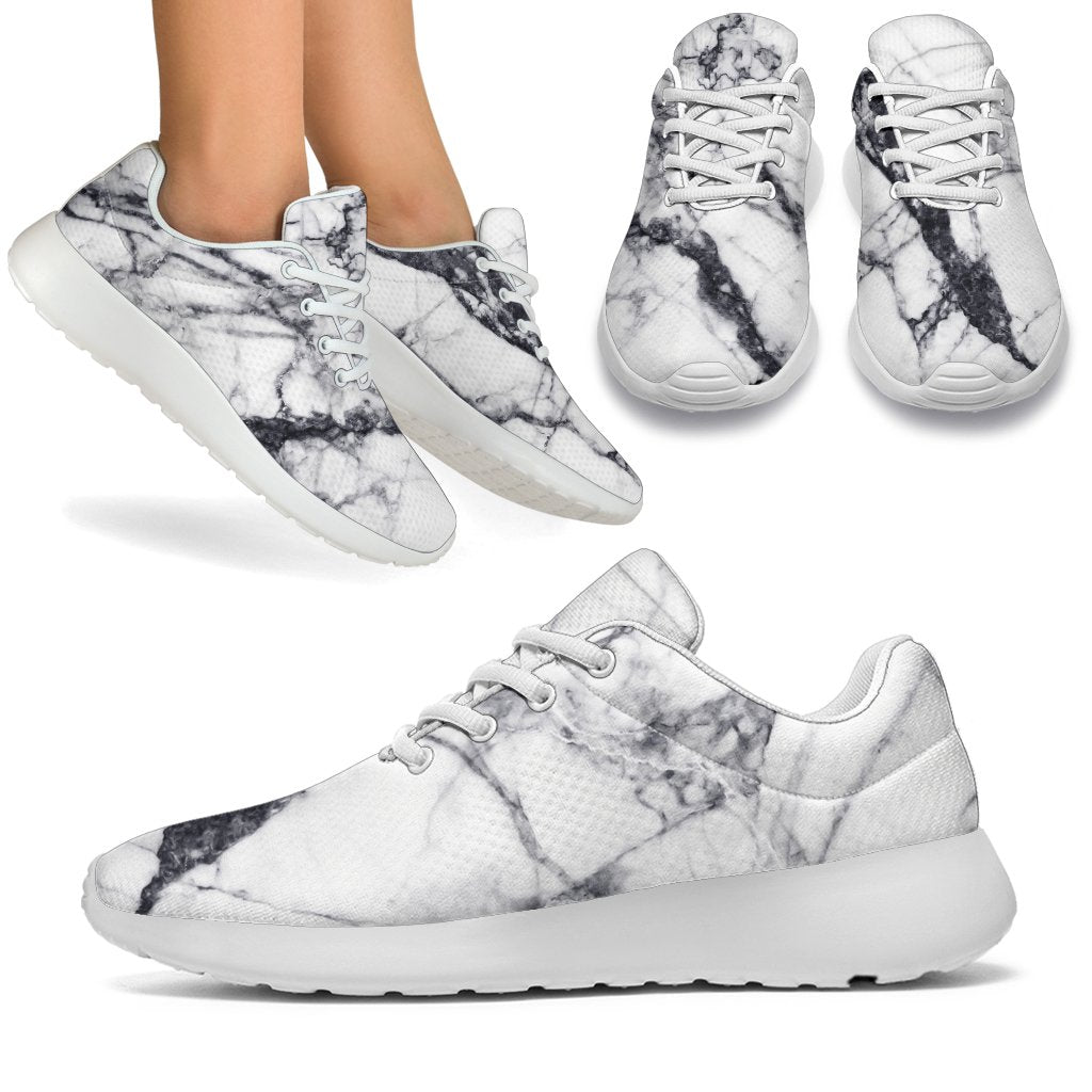 White Gray Scratch Marble Print Sport Shoes GearFrost