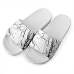 White Gray Scratch Marble Print White Slide Sandals