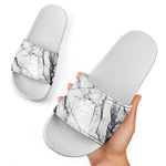 White Gray Scratch Marble Print White Slide Sandals