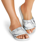 White Gray Scratch Marble Print White Slide Sandals