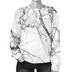 White Gray Scratch Marble Print Women's Crewneck Sweatshirt GearFrost