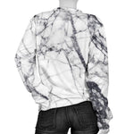 White Gray Scratch Marble Print Women's Crewneck Sweatshirt GearFrost
