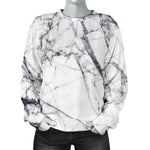 White Gray Scratch Marble Print Women's Crewneck Sweatshirt GearFrost