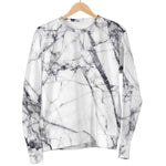 White Gray Scratch Marble Print Women's Crewneck Sweatshirt GearFrost