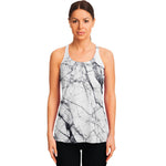 White Gray Scratch Marble Print Women's Racerback Tank Top
