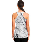White Gray Scratch Marble Print Women's Racerback Tank Top