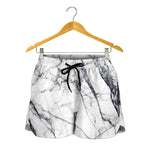 White Gray Scratch Marble Print Women's Shorts