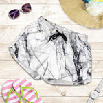 White Gray Scratch Marble Print Women's Shorts