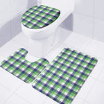White Green And Blue Buffalo Plaid Print 3 Piece Bath Mat Set