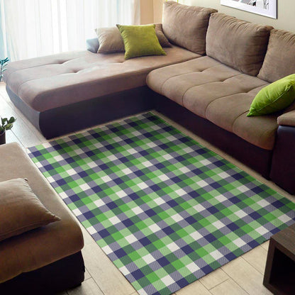 White Green And Blue Buffalo Plaid Print Area Rug