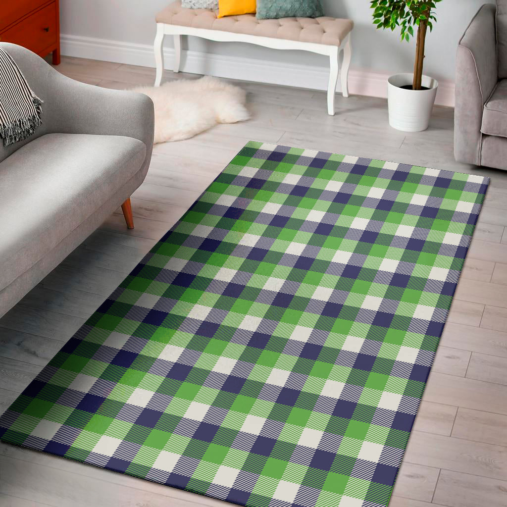 White Green And Blue Buffalo Plaid Print Area Rug